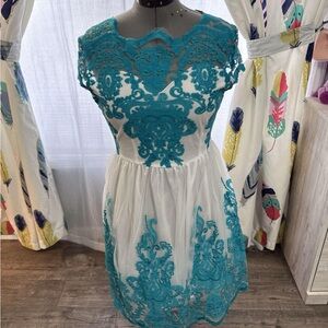 Elegant Teal Lace Overlay Dress